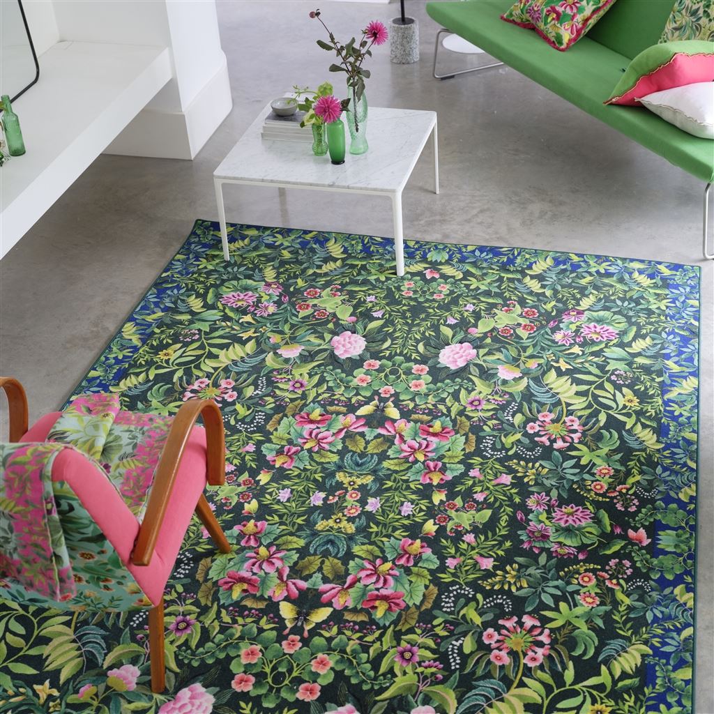 Ikebana Damask Floral Rug By Designers Guild In Emerald Green